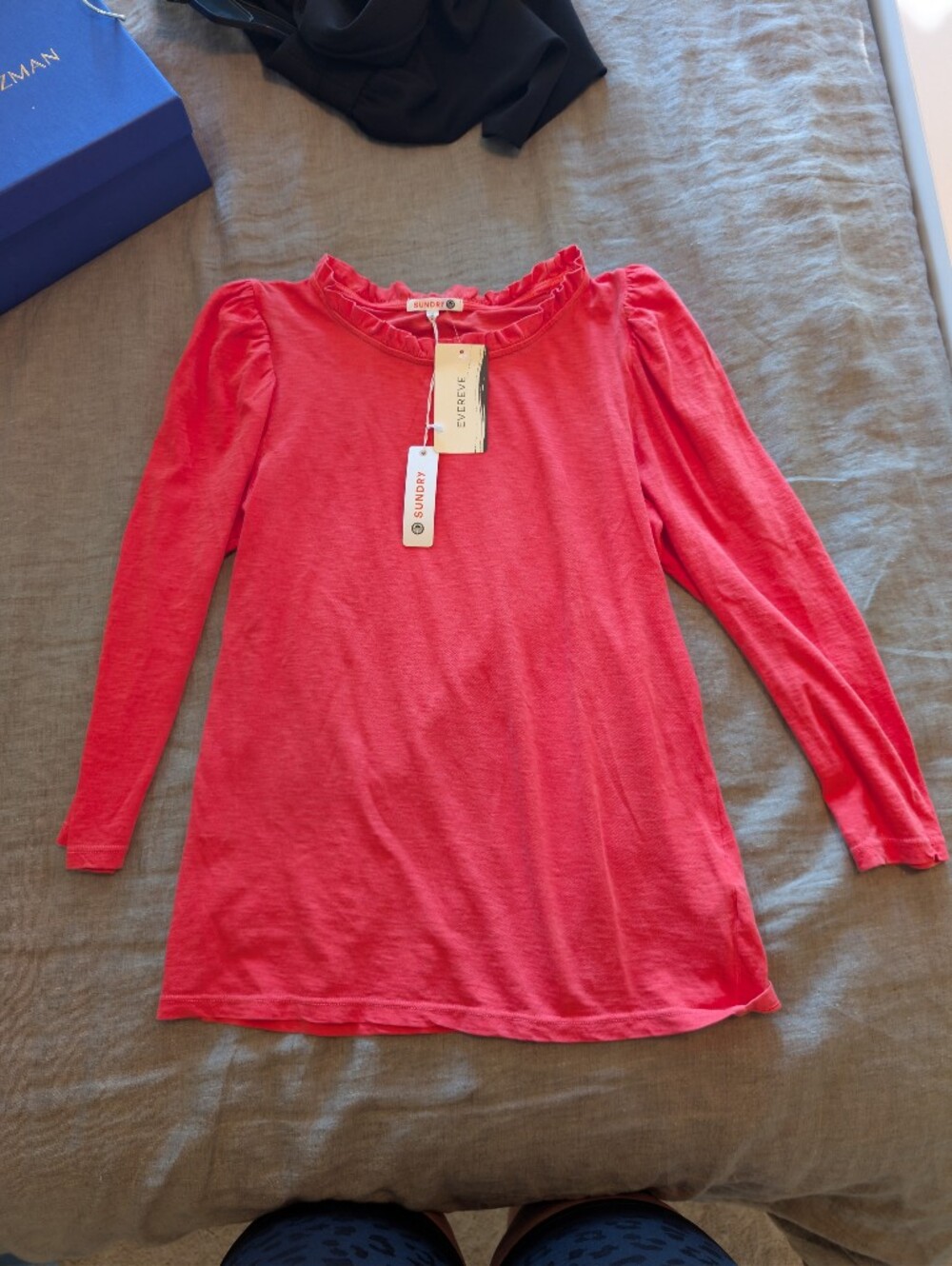Sundry Everywhere Coral Pink Long Sleeve Ruffle Neck Top